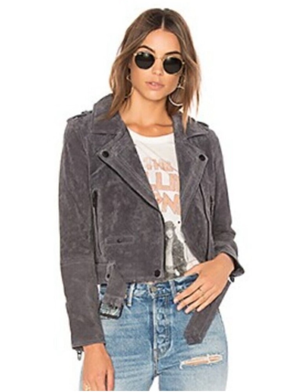 BlankNYC Stargazer Gray Suede Moto Biker Cropped Edgy Streetwear Jacket 📐S